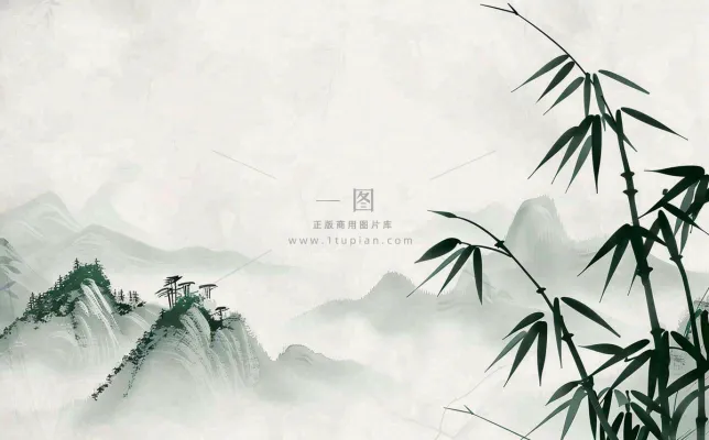 中国风插画山水画青山竹子竹叶水彩端午节清明节插画背景 中国风插画山水画青山竹子竹叶水彩端午节清明节插画背景