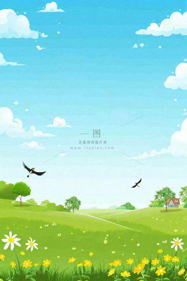 春天绿草地蓝天白云立春春分惊蛰小满卡通插画背景 春天绿草地蓝天白云立春春分惊蛰小满卡通插画背景
