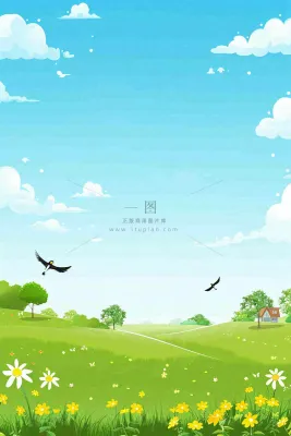 春天绿草地蓝天白云立春春分惊蛰小满卡通插画背景 春天绿草地蓝天白云立春春分惊蛰小满卡通插画背景