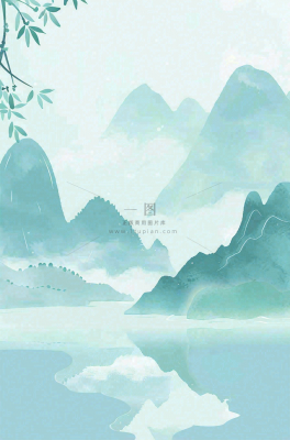 中国风插画山水竹叶青色插画清新淡雅端午节插画背景 中国风插画山水竹叶青色插画清新淡雅端午节插画背景