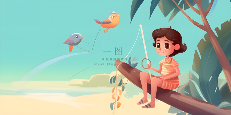 儿童放假写作业天空热气球卡通背景