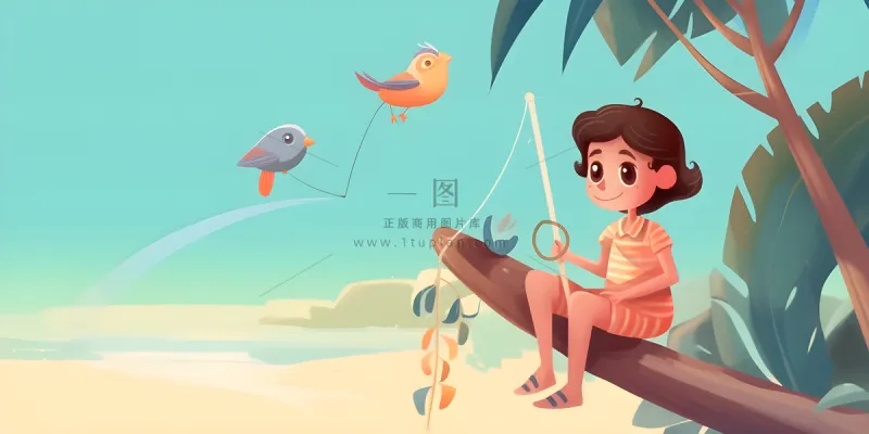 儿童放假写作业天空热气球卡通背景