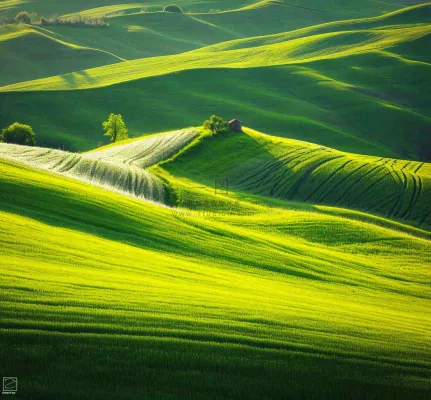 春天连绵山脉绿色草地郊游，清新惊蛰春分摄影图