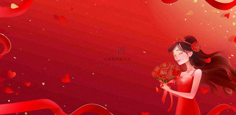 红色鲜花花束女生节女神妇女节情人节插画背景