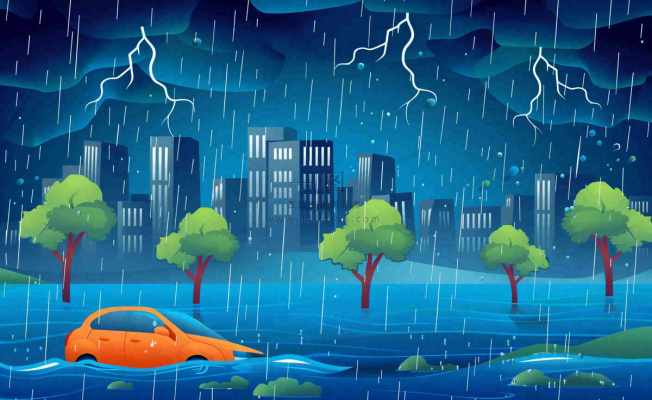 暴雨天气预警自然灾害卡通插画背景 暴雨天气预警自然灾害卡通插画背景