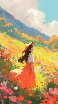 油画女孩春天踏青郊游山脉鲜花草地,春分,插画手绘 油画女孩春天踏青郊游山脉鲜花草地,春分,插画手绘