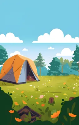户外野外森林草原露营人们卡通插画背景 户外野外森林草原露营人们卡通插画背景