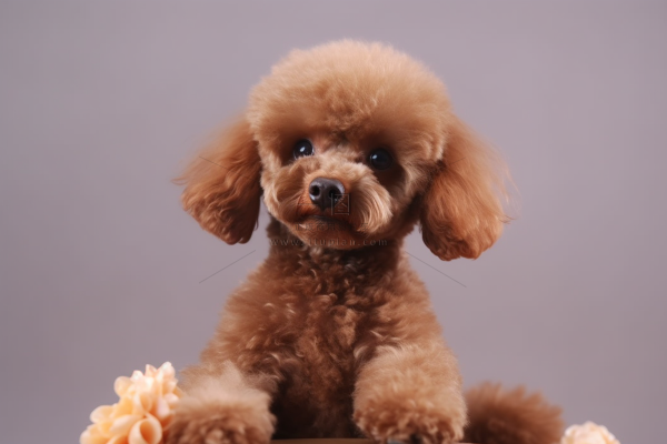 棕色泰迪宠物狗趴着摄影图