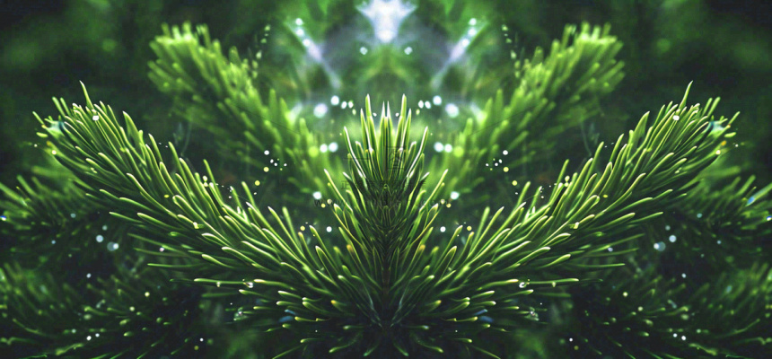 绿色绿植枝叶镜像镜头，新鲜生命力摄影图