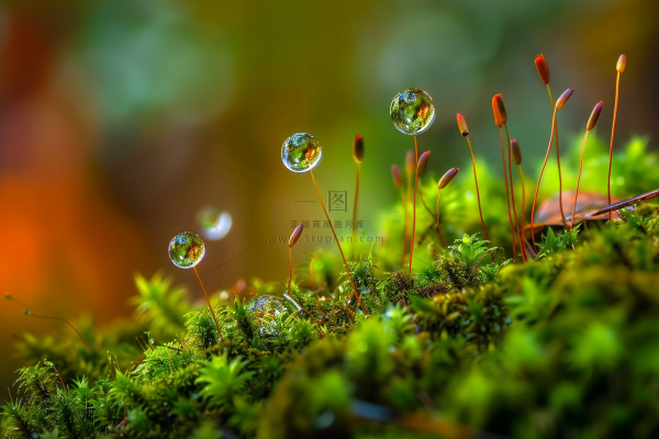 苔藓石壁上生长的苔藓春天摄影图