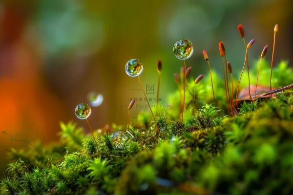 苔藓石壁上生长的苔藓春天摄影图