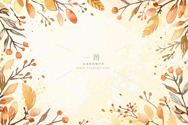 秋天植物黄叶唯美背景 立秋秋分水彩插画 秋天植物黄叶唯美背景 立秋秋分水彩插画