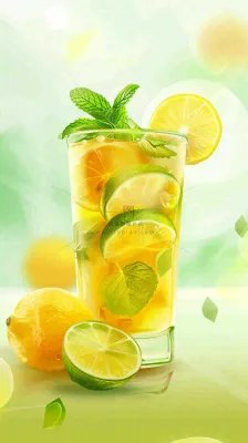 夏天冰饮柠檬茶清凉小暑大暑插画背景