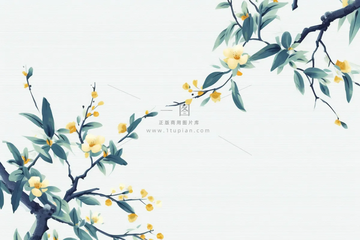 中国风简约淡雅蓝色枝叶背景