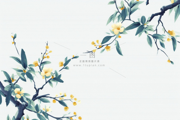 中国风简约淡雅蓝色枝叶背景 中国风简约淡雅蓝色枝叶背景