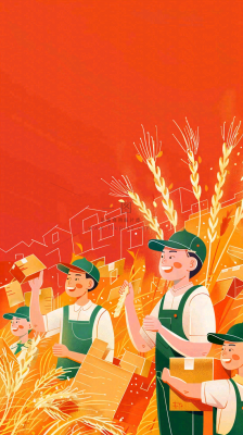 红色插画土地收成粮食农民辛勤劳作劳动节卡通插画背景 红色插画土地收成粮食农民辛勤劳作劳动节卡通插画背景