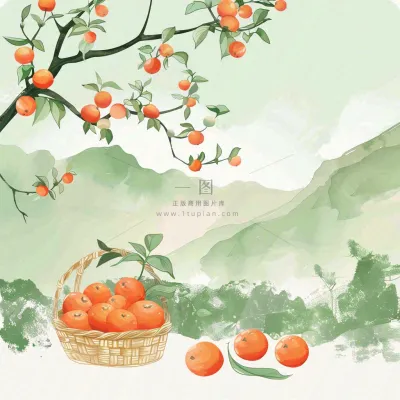 秋天丰收季果树成熟果篮橘子黄杏处暑立秋秋分卡通插画背景 秋天丰收季果树成熟果篮橘子黄杏处暑立秋秋分卡通插画背景