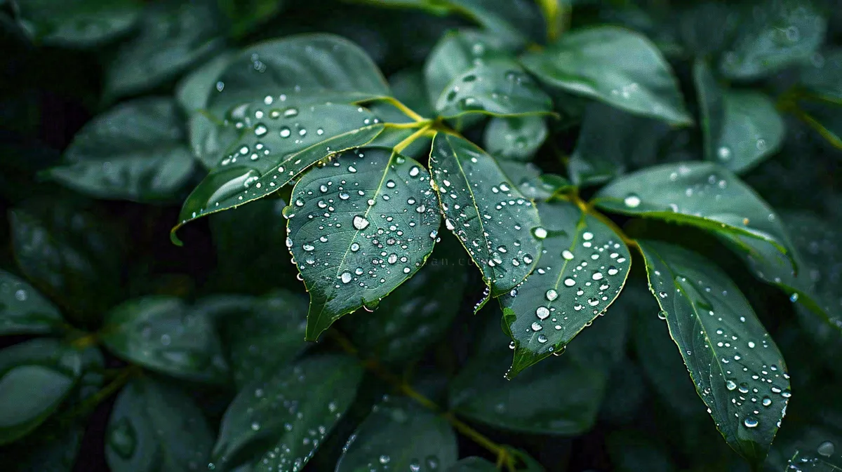 绿色植物绿叶上的露水雨水寒露摄影图