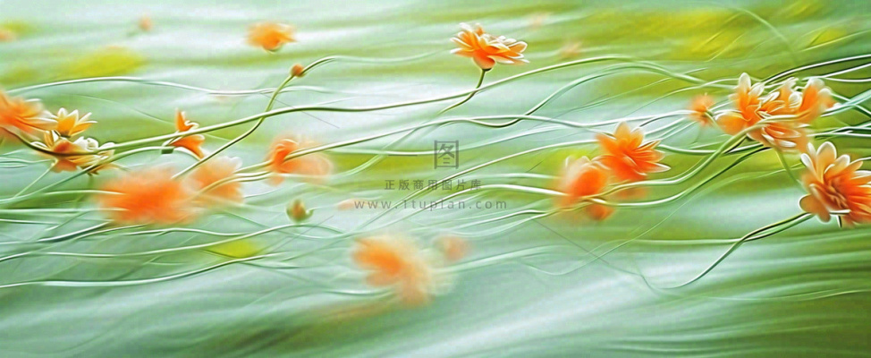 橙色鲜花意境流水渐变朦胧背景