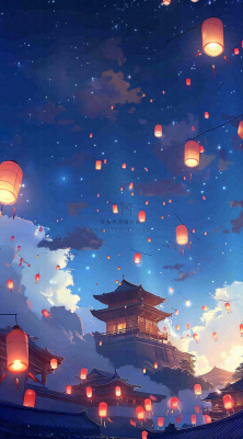 夜晚点灯孔明灯祈福中元节寒衣节插画背景 夜晚点灯孔明灯祈福中元节寒衣节插画背景