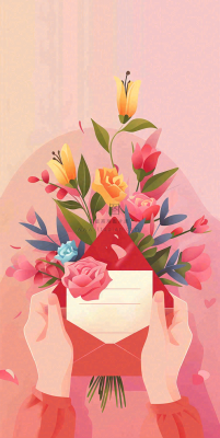 母亲节鲜花花束信封康乃馨粉色插画背景