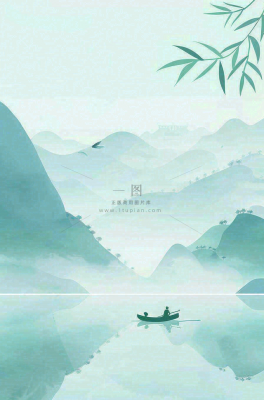 中国风插画山水竹叶青色插画清新淡雅端午节插画背景 中国风插画山水竹叶青色插画清新淡雅端午节插画背景