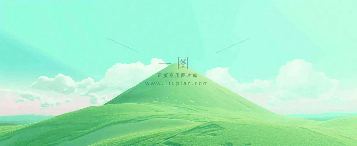 阳光明媚绿色的山坡卡通手绘春天