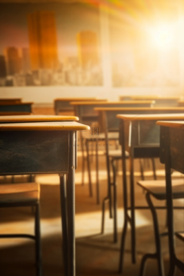 教室课桌光点摄影图