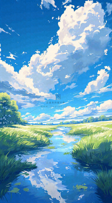 春天河边青草池塘蓝天白云,立春 春天河边青草池塘蓝天白云,立春