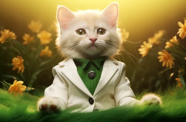 猫咪花丛可爱宠物猫摄影图