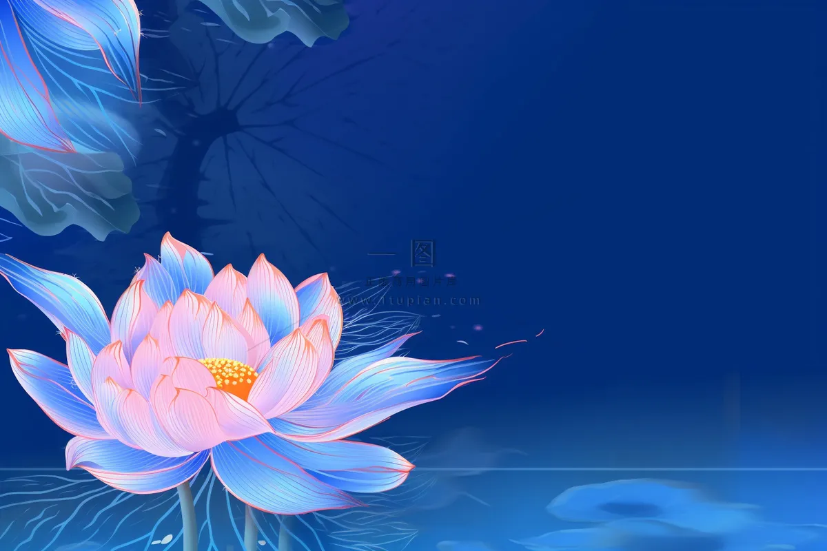 蓝色中国风荷花意境大气背景