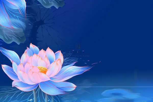 蓝色中国风荷花意境大气背景 蓝色中国风荷花意境大气背景