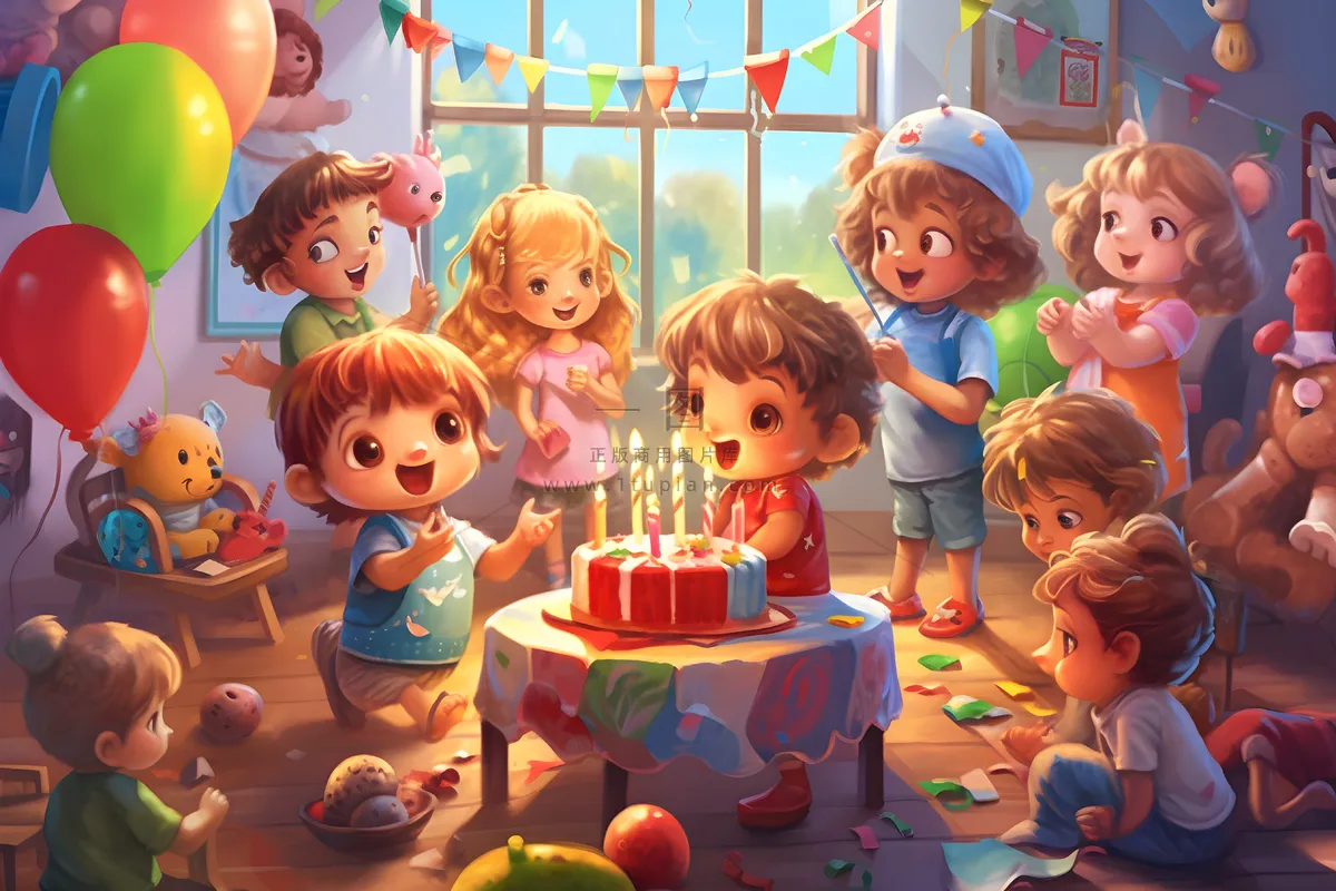 儿童孩子玩耍气球乐园聚会插画海报素材背景