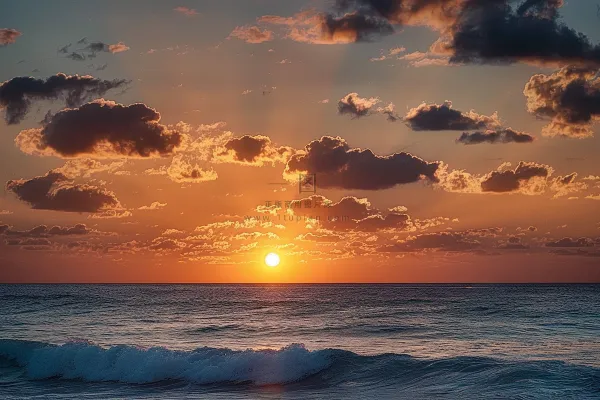 海上清晨日出朝霞云层摄影图