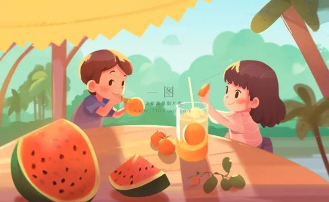 孩子们水果饮料玩耍背景