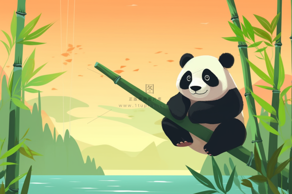 竹林大熊猫玩乐卡通插画背景 竹林大熊猫玩乐卡通插画背景