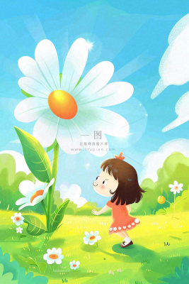 夏天插画手绘夏日风景立夏夏至节气炎热雏菊花朵卡通少女卡通