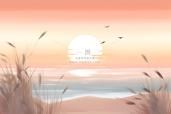 粉蓝渐变落日黄昏简约背景