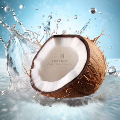 夏日椰子与水飞溅椰汁饮料摄影图