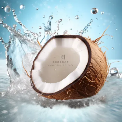 夏日椰子与水飞溅椰汁饮料摄影图