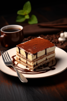 提拉米苏蛋糕可可粉蛋糕下午茶美食甜点摄影图
