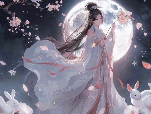 中秋节嫦娥玉兔月下嫦娥插图卡通唯美手绘古风插画背景