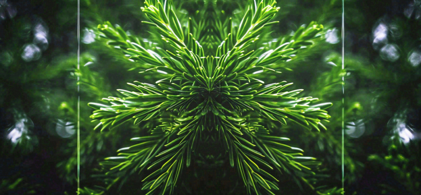 绿色绿植枝叶镜像镜头，新鲜生命力摄影图