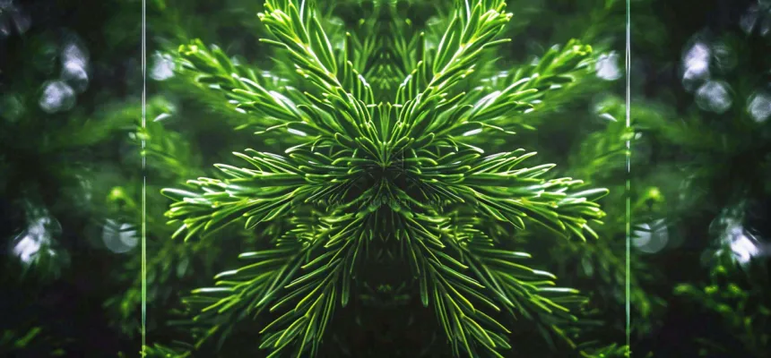 绿色绿植枝叶镜像镜头，新鲜生命力摄影图