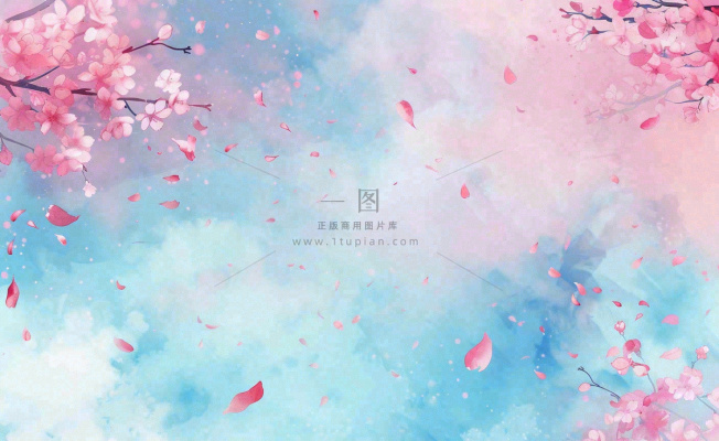 春季出游浪漫水彩樱花蓝粉色樱花林立春春分插画背景 春季出游浪漫水彩樱花蓝粉色樱花林立春春分插画背景