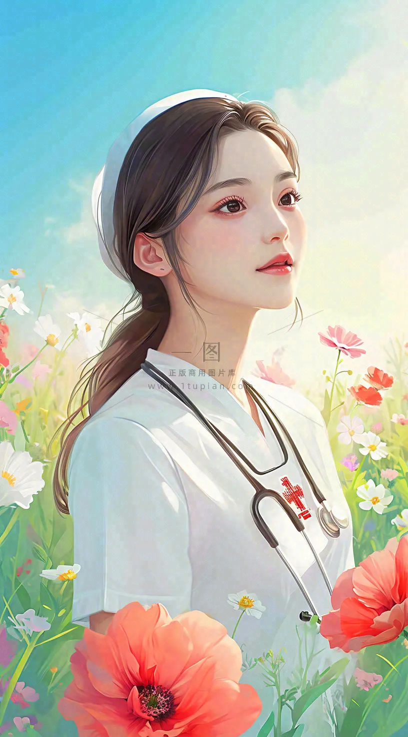 简约天空花草温馨护士医生枝叶插画
