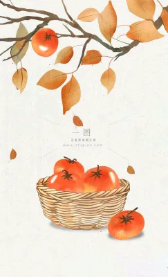 秋冬柿子树下的柿子水果霜降插画背景 秋冬柿子树下的柿子水果霜降插画背景