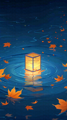 夜晚点灯孔明灯祈福中元节寒衣节插画背景 夜晚点灯孔明灯祈福中元节寒衣节插画背景