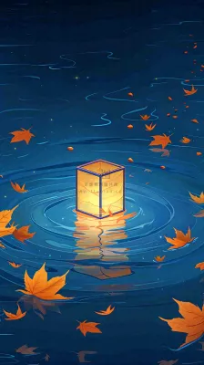 夜晚点灯孔明灯祈福中元节寒衣节插画背景 夜晚点灯孔明灯祈福中元节寒衣节插画背景