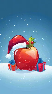 戴圣诞帽的红色苹果平安夜创意卡通插画背景